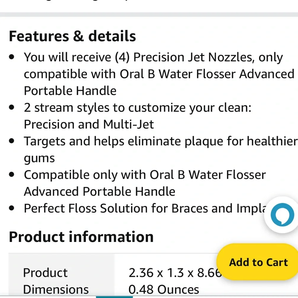 Brand new Oral-B precision jet replacement nozzles, 4 counts x 1 pack.